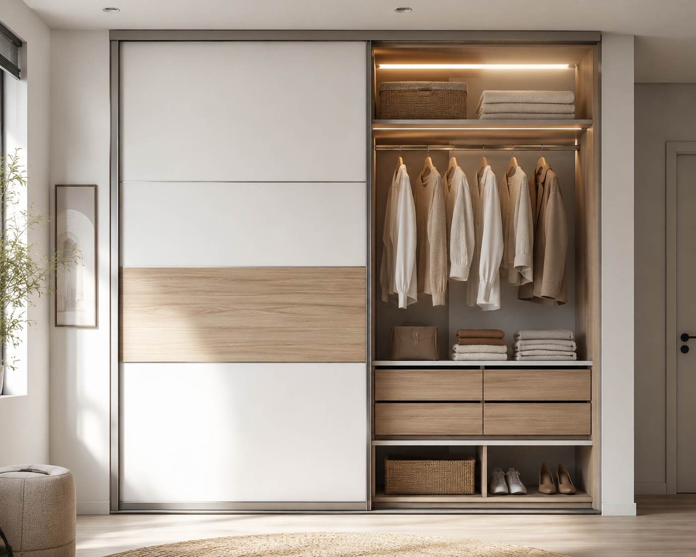 Placards coulissants sur mesure : portes en 16 ou 19 mm adaptées à votre intérieur