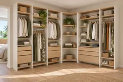 Dressing sur mesure en L · Blanc + Chêne
